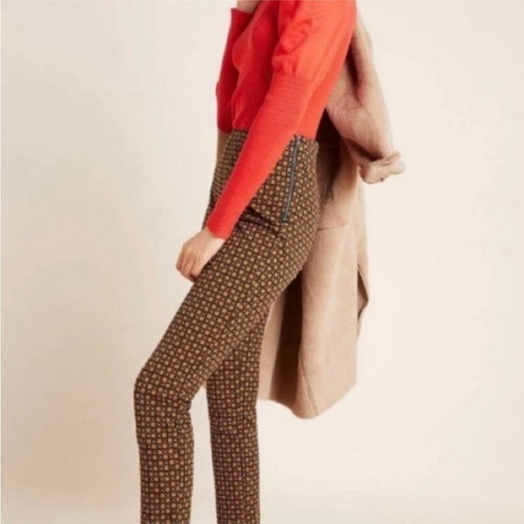 Anthropologie Essential Slim Trouser Pants in Brown Motif. Women's size 8 - Picture 6 of 12